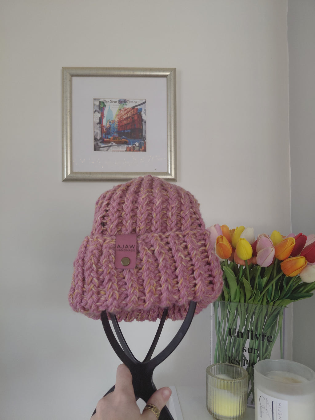 Chunky knitted beanie - with brim for extra warmth - handmade with love