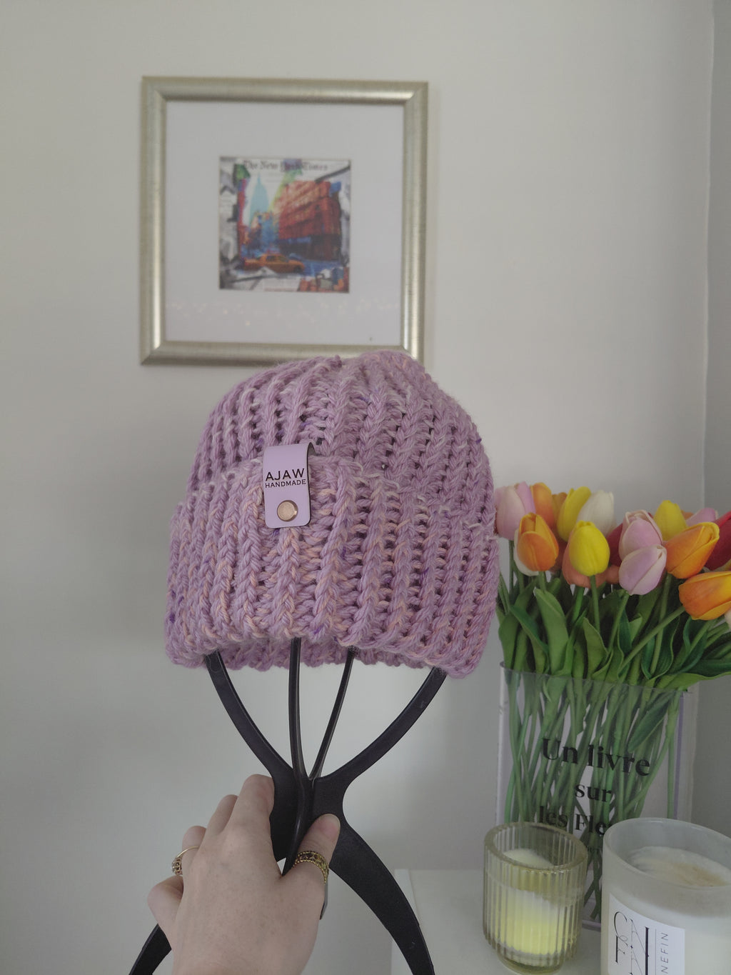 Chunky knitted beanie - with brim for extra warmth - handmade with love