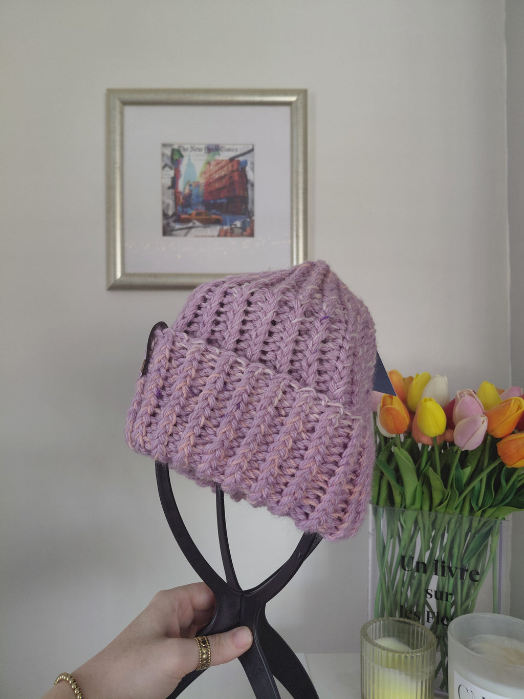 Chunky knitted beanie - with brim for extra warmth - handmade with love