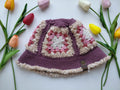 Fluffy granny square bucket hat made from 100% cotton yarn with teddy yarn accents, adult size