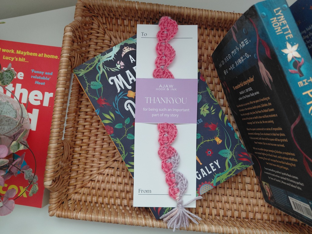 Heartless Heart Crochet Bookmark | Pink Book Lover Gift