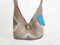 Triangle crochet bag - with vintage buckle clasp, adjustable strap with lining