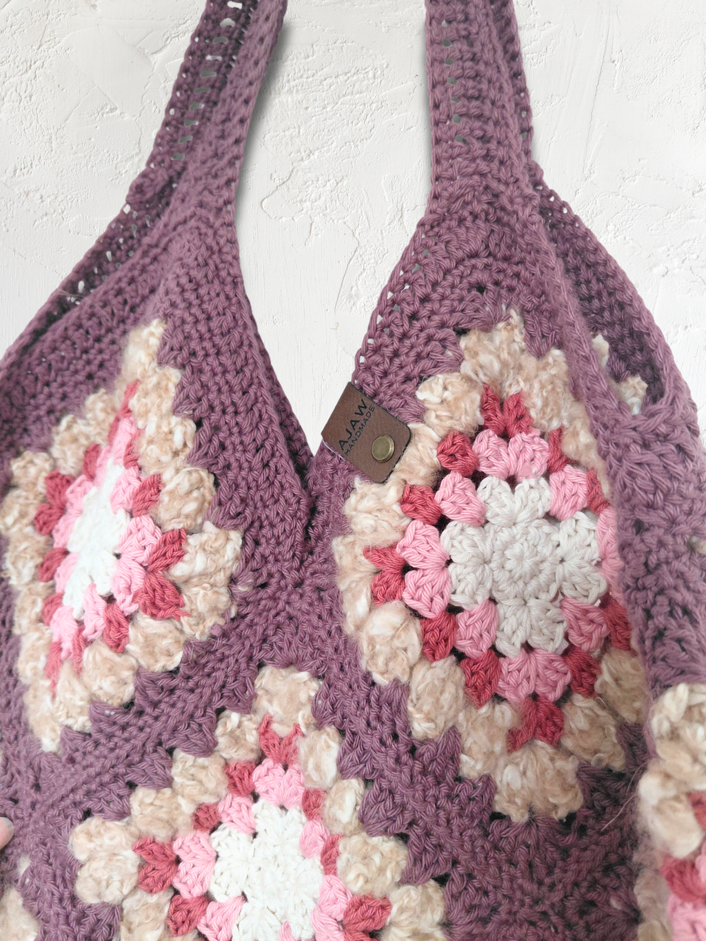 Large fluffy crochet granny square tote bag