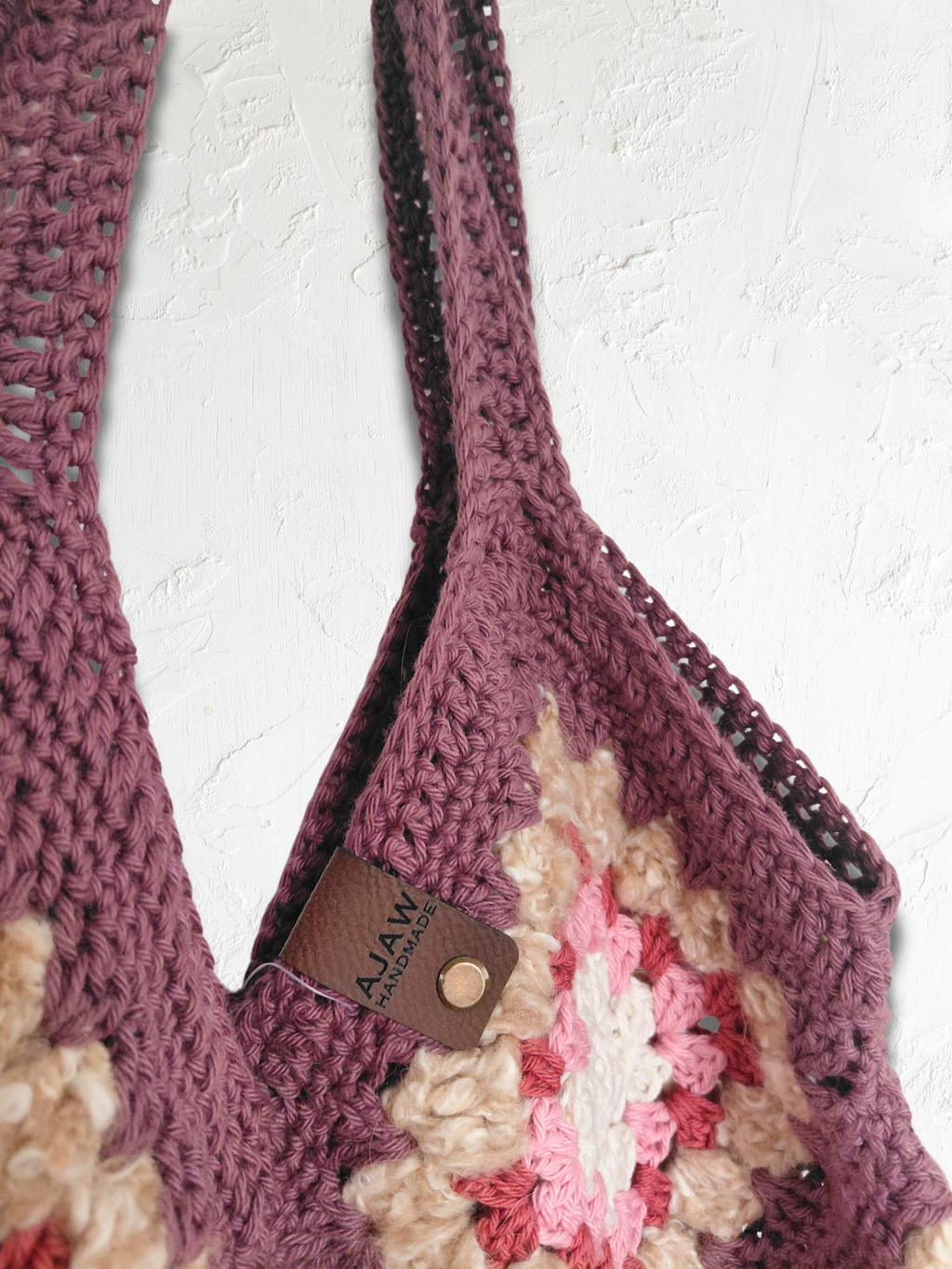 Large fluffy crochet granny square tote bag
