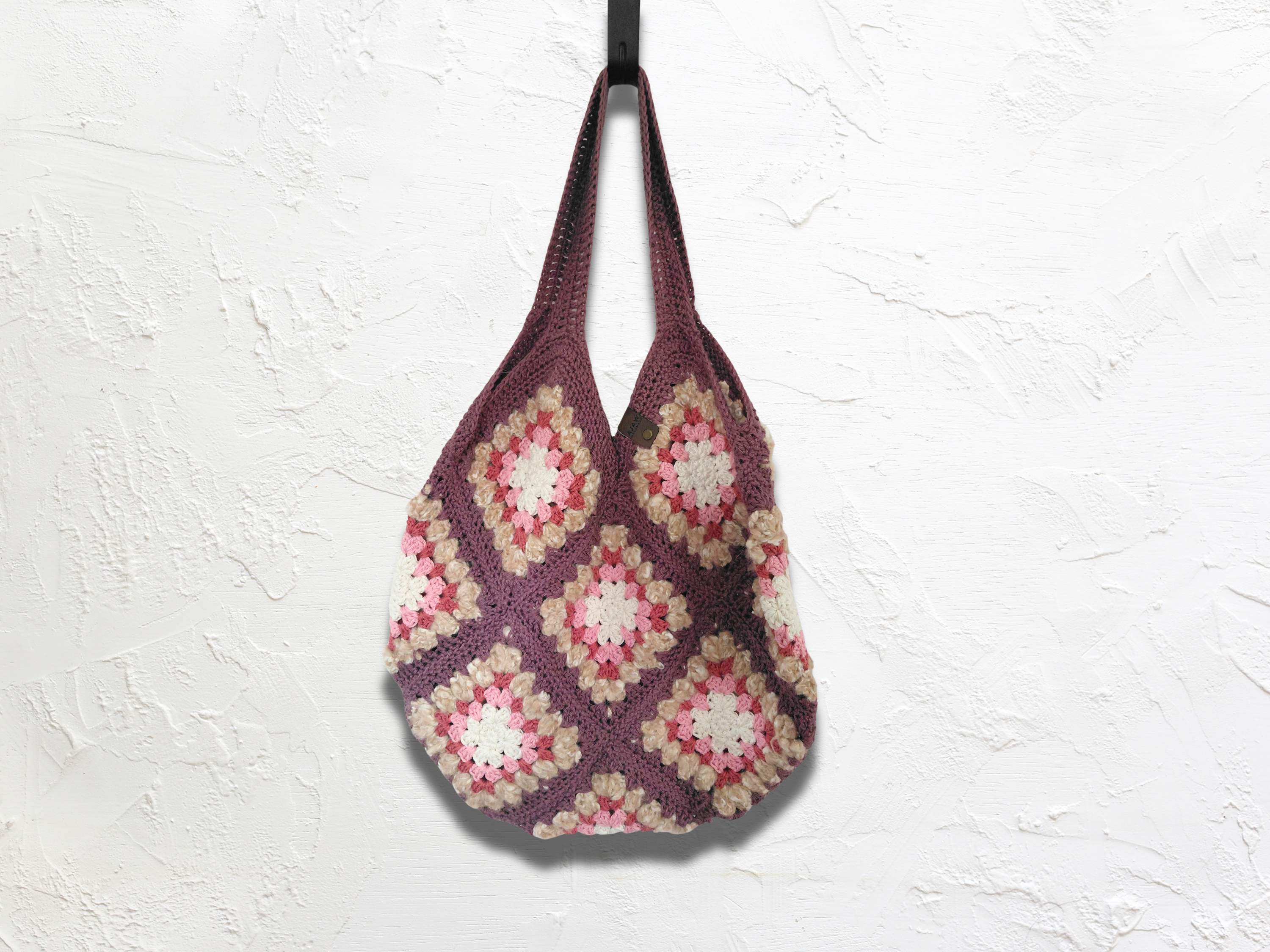 Large fluffy crochet granny square tote bag